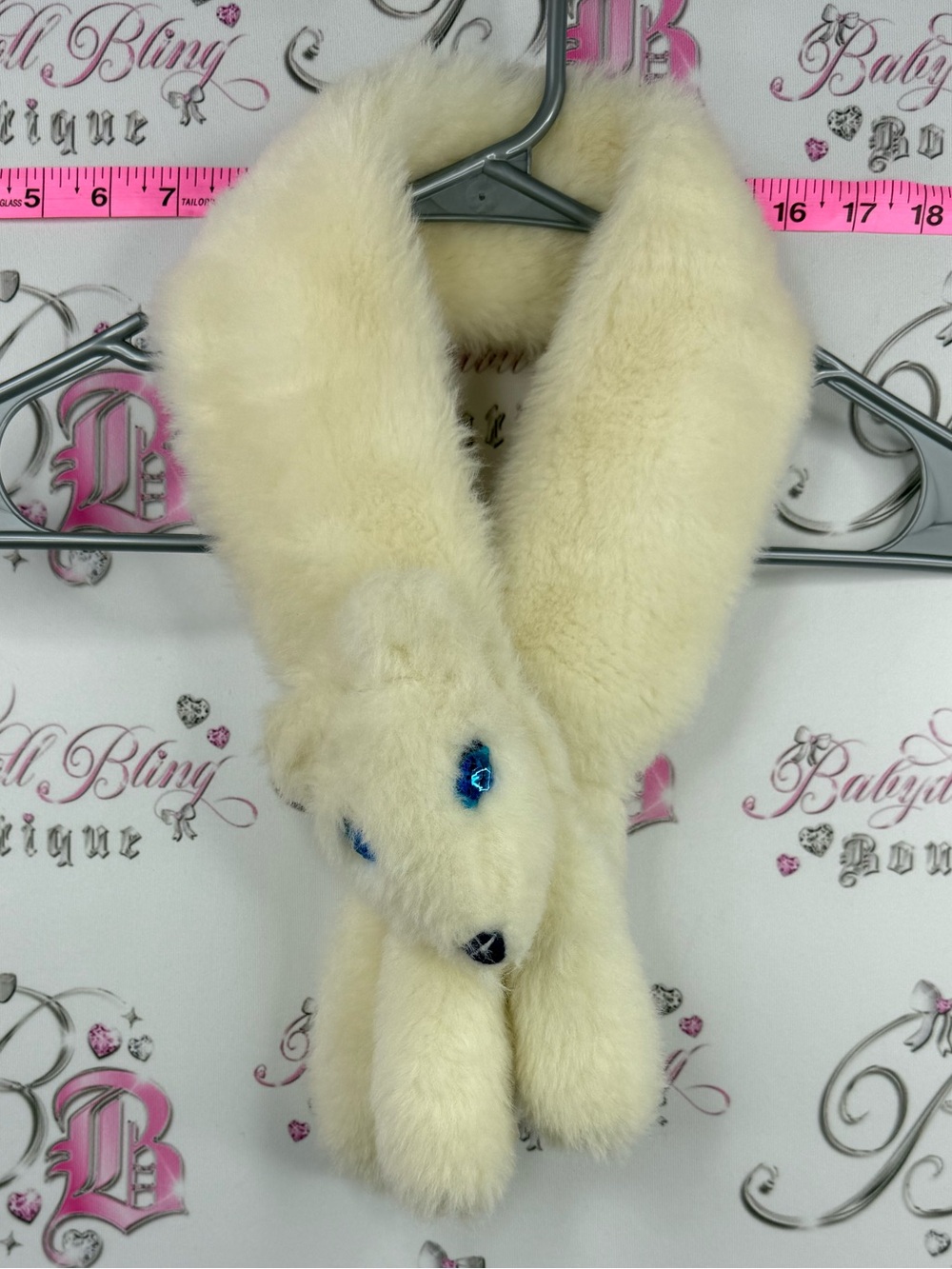 Shirley scarf animal jewels vintage Cream Faux Fur Novelty Scarf with Blue Eyes